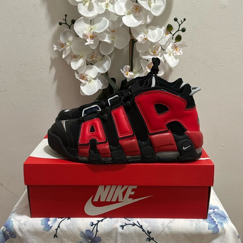 Red blue and black Nike air more uptempo ‘96